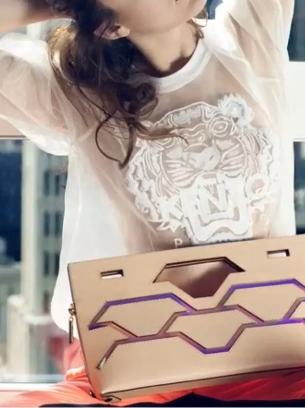 NONMember Nude/Iridescent Geometric Accent Clutch. Genuine Leather